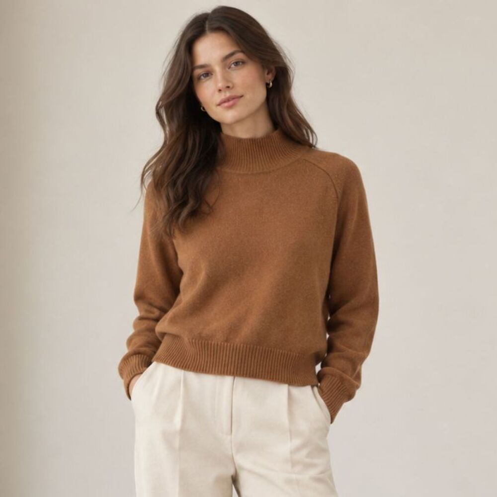 Babaton Wool Cashmere Turtleneck Sweater Camel Brown Womenās M Relaxed